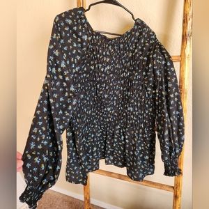 Ava & Viv Floral Black & Blue Blouse